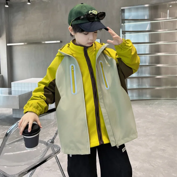 儿童装男童三合一可拆卸冲锋衣2025新款加绒加厚外套秋冬季中大童