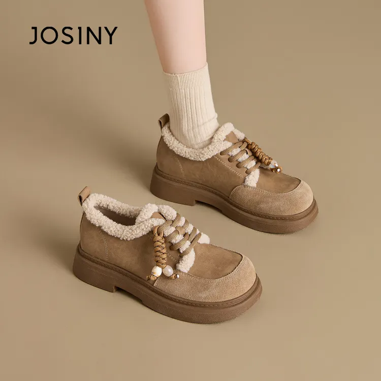 卓诗尼厚底加绒乐福鞋2025冬季新款勃肯毛毛鞋东北棉鞋581A23675