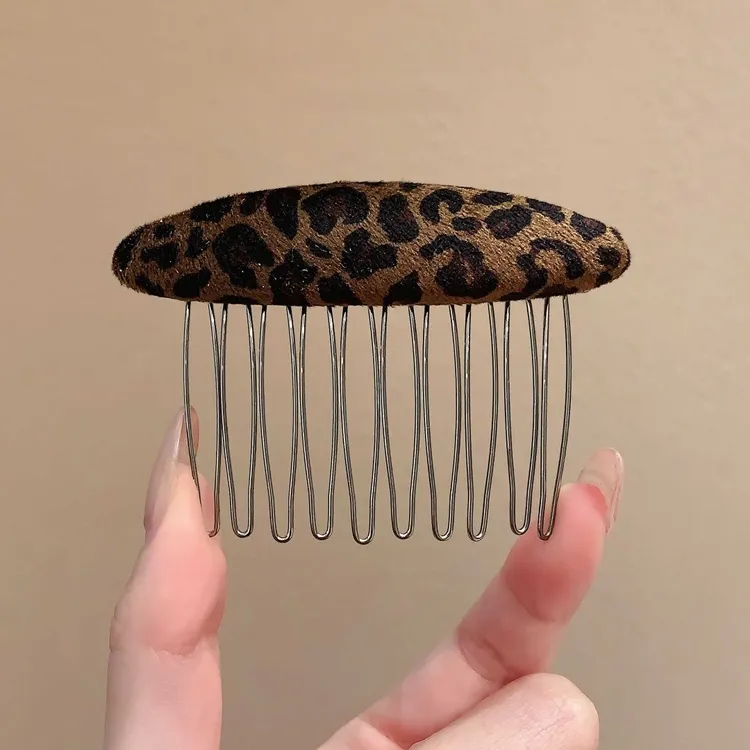 超洋气丝绒豹纹后脑勺碎发插梳秋冬新款实用发夹碎发神器头饰
