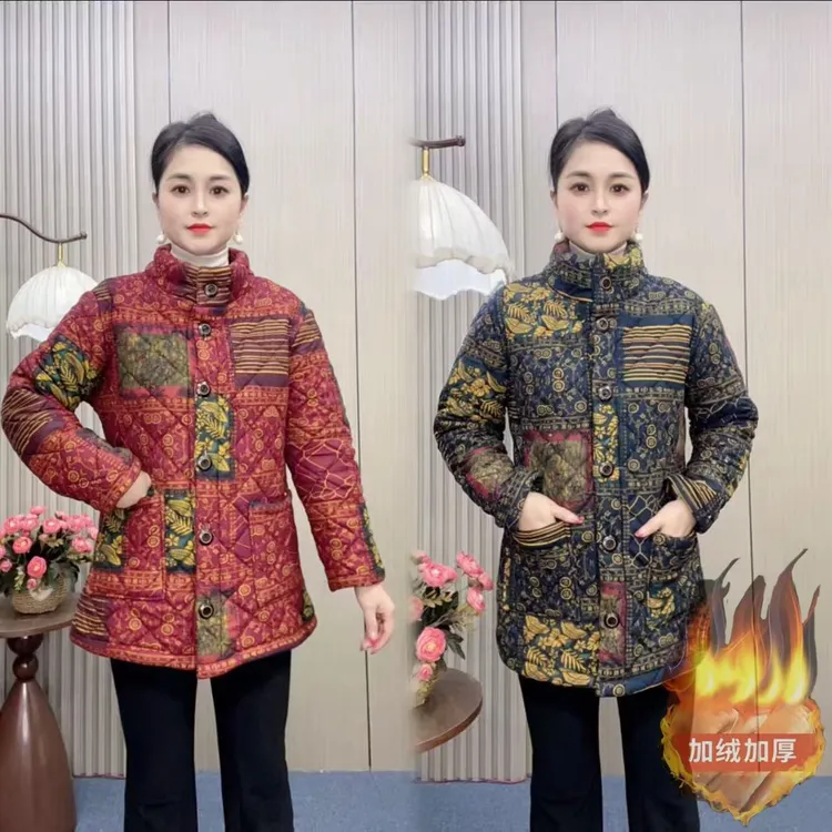 2025中年妈妈中长款冬装加绒棉衣新款休闲加厚保暖棉袄洋气棉服