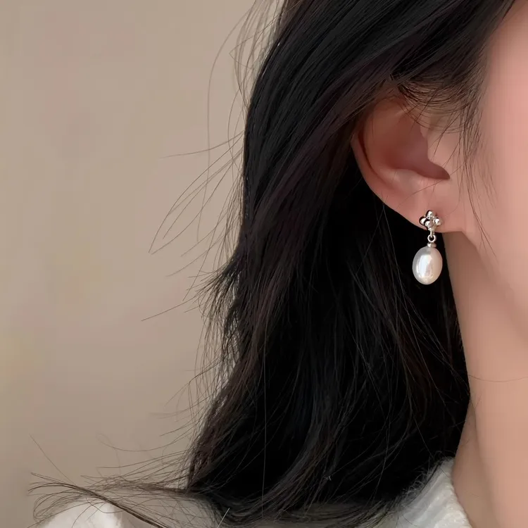 铜合金仿珍珠耳饰 「奥利安娜」欧阳娜娜同款珍珠耳环无耳洞气质