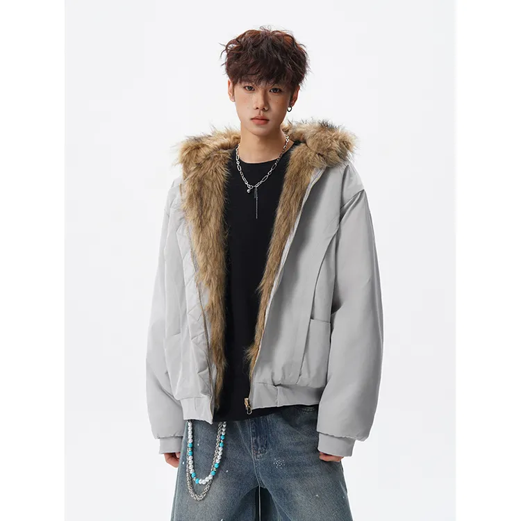 座山雕加厚保暖棉服男女冬美式高级感情侣棉衣潮牌双面穿连帽棉袄