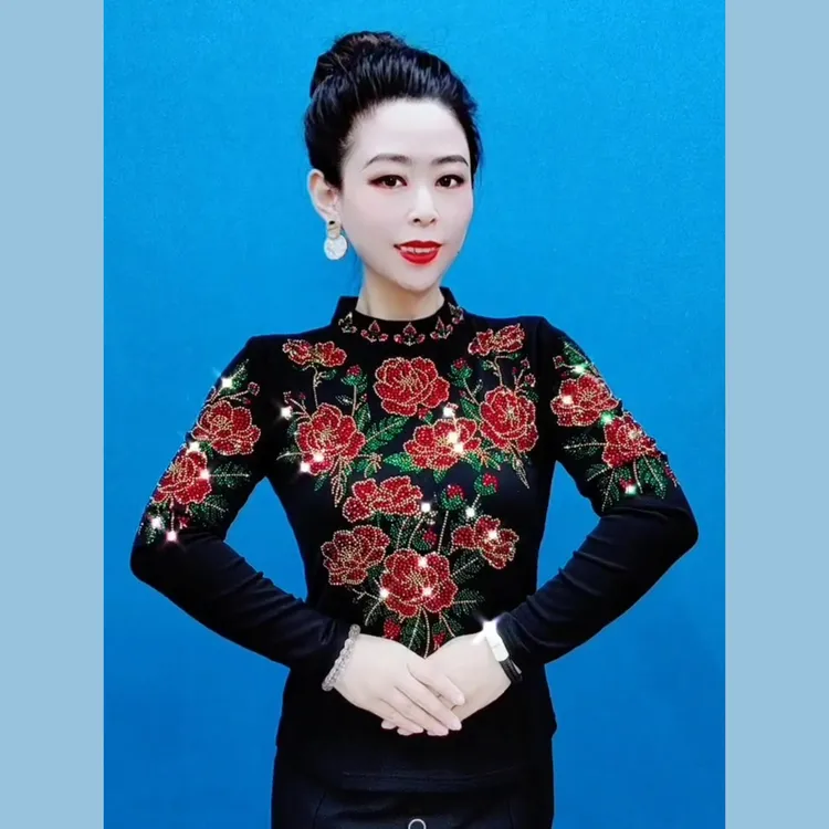 新款156不加绒大码中老年修身显瘦打底衫复古百搭妈妈装