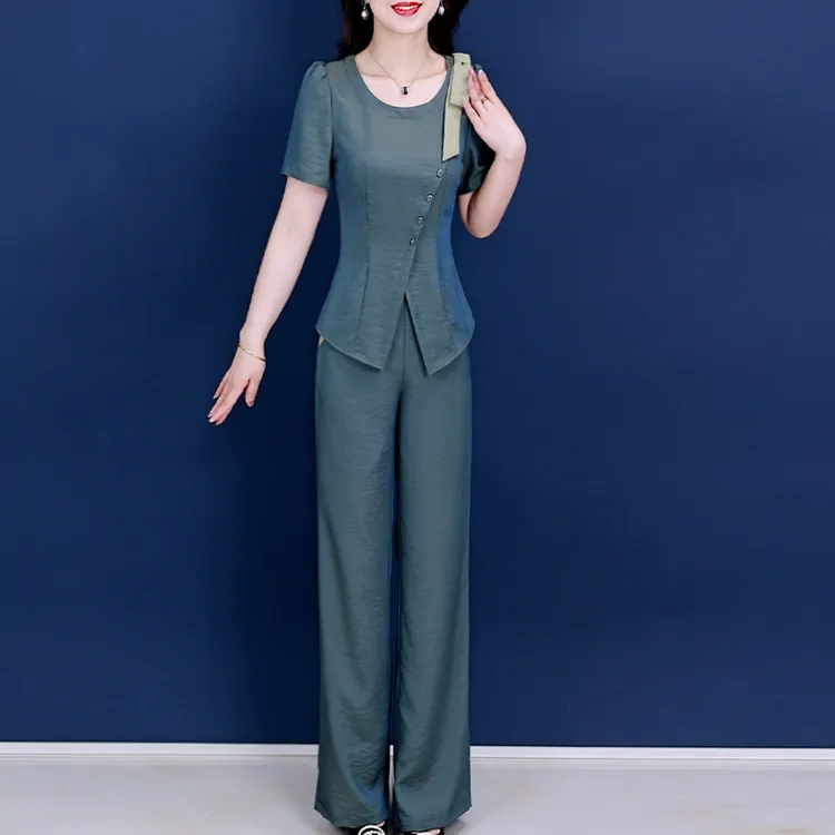 【两件套】26018夏季优雅洋气气质时尚减龄休闲收腰显瘦短袖套裤