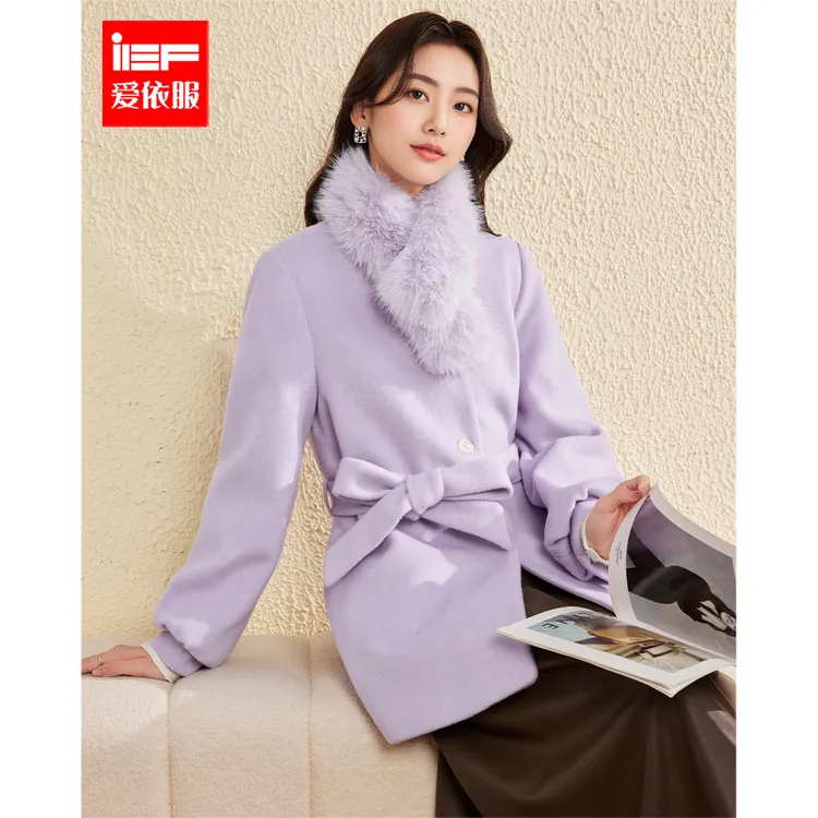 IEF/爱依服2025秋冬新款法式温柔风设计感通勤百搭收腰呢绒中外套