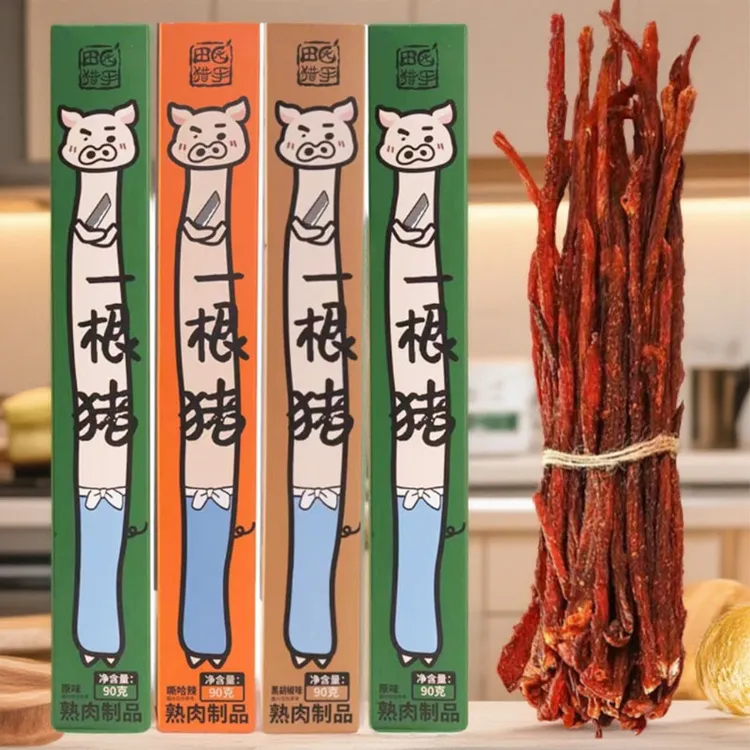 田园猎手一根猪嘶哈辣零食猪肉条超长肉干追剧休闲零食