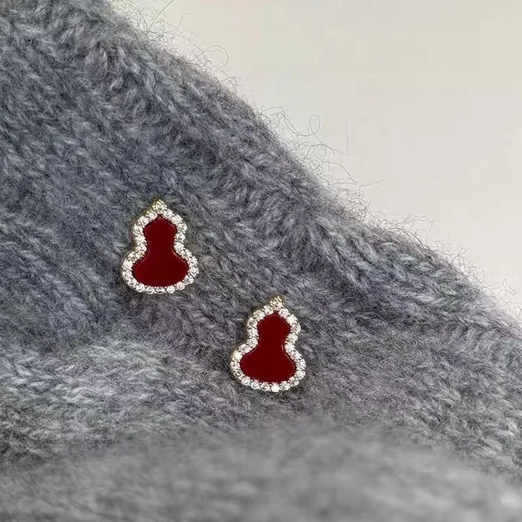 新中式红葫芦耳钉女2025新款爆款耳环小众设计高级感精致气质耳饰