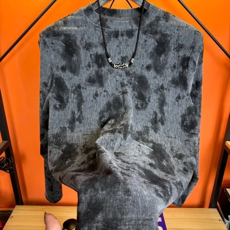 2025潮流新款时尚卫衣打底百搭渐变套头圆领长袖休闲复古上衣内搭