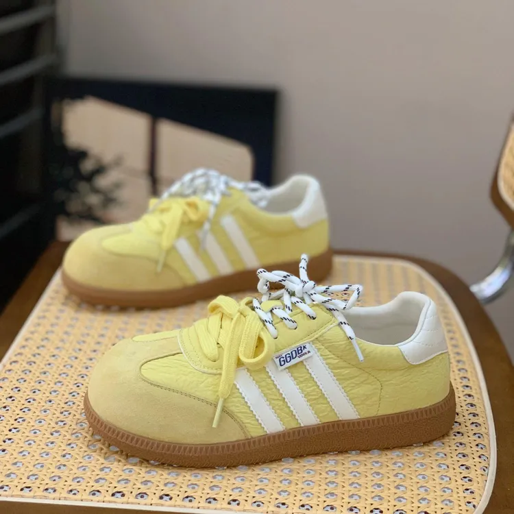 美式复古时尚拼接德训鞋女新款百搭平底爆款系带显脚小休闲鞋