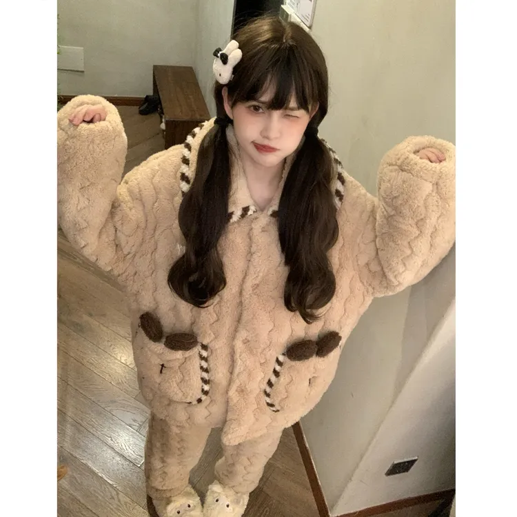 冬睡衣女款爆款2025新款三层夹棉法兰绒珊瑚绒加厚加绒家居服套装