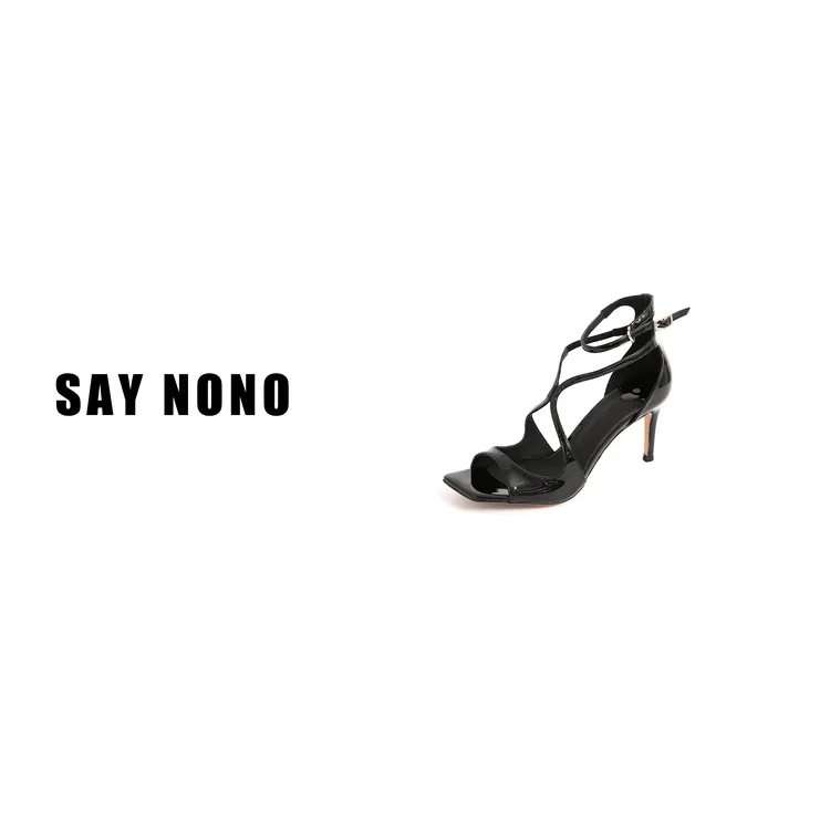Say  nono  细跟一字扣带露趾鱼嘴性感不累脚高跟凉鞋6.5cm