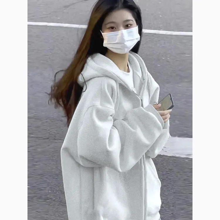 春秋薄款连帽宽松韩版长袖休闲百搭小众学生慵懒风秋季设计感潮in
