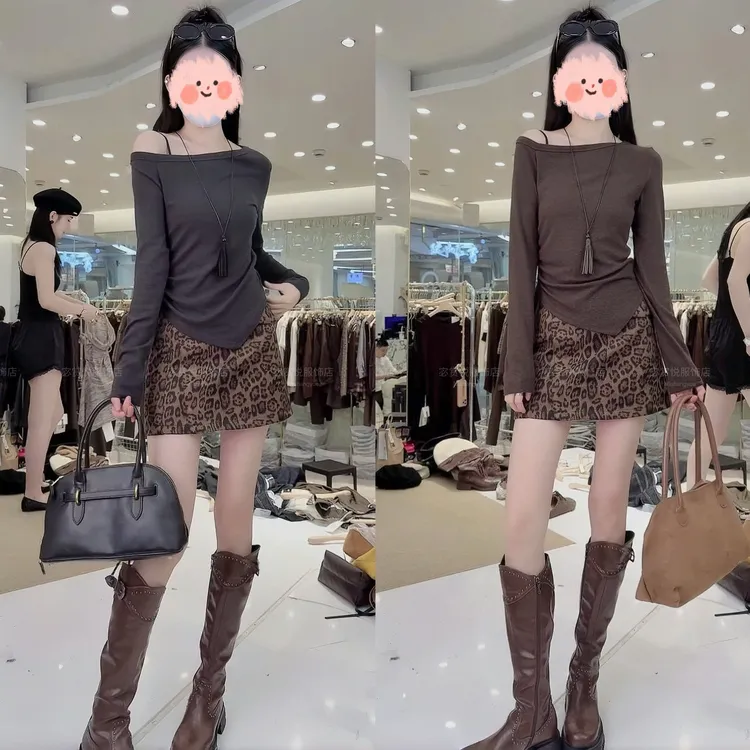 2025早秋新款轻奢纯欲风修身舒适百搭长袖上衣时尚雾感短裙套装女