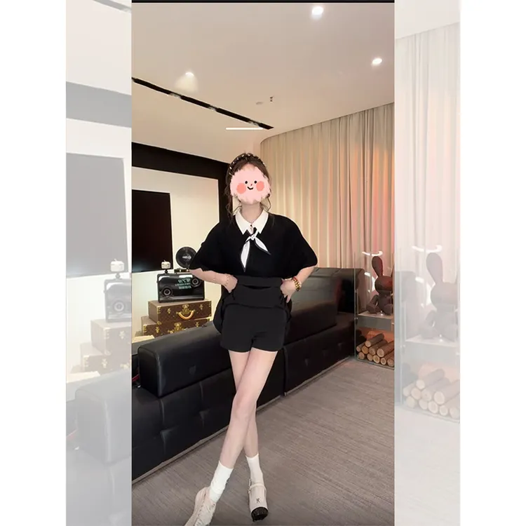 2025夏季设计感学院风时尚蝙蝠袖百搭减龄遮肉Polo衫百褶裙两件套