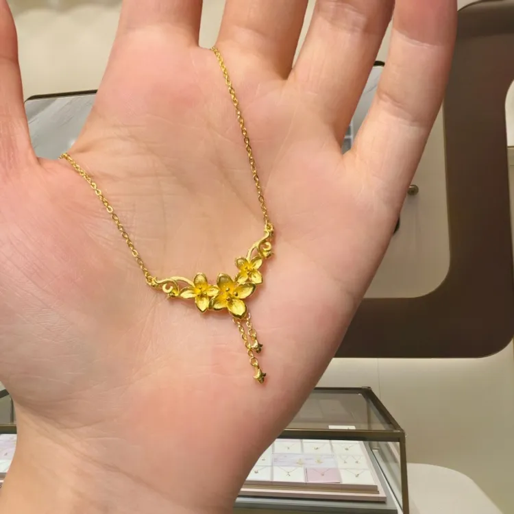 999足金丁香花项链时尚花朵流苏百搭锁骨链送老婆女友情人节礼物 