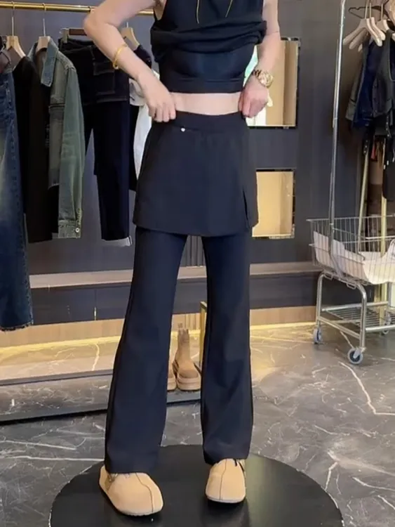 秋装女款爆款2025新款简约窄版微喇设计裙裤大码女装垂感禅意裤子