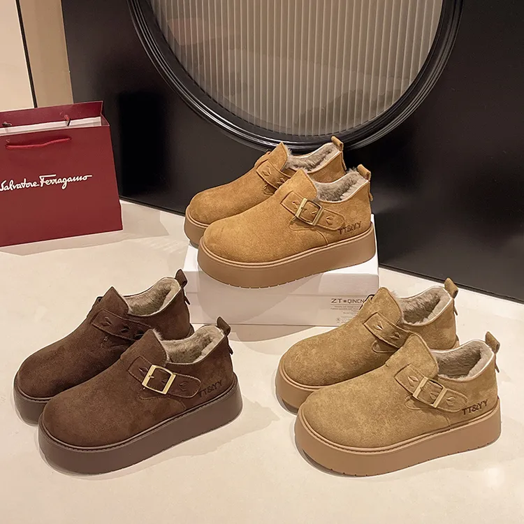 厚底保暖雪地靴女冬季新款时尚勃肯鞋加绒韩版休闲外穿时尚棉鞋