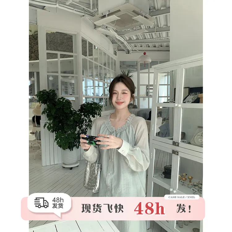 陳文文xenl【流光逸影】夏季设计感抽褶薄款套装衬衫长裤两件套0011