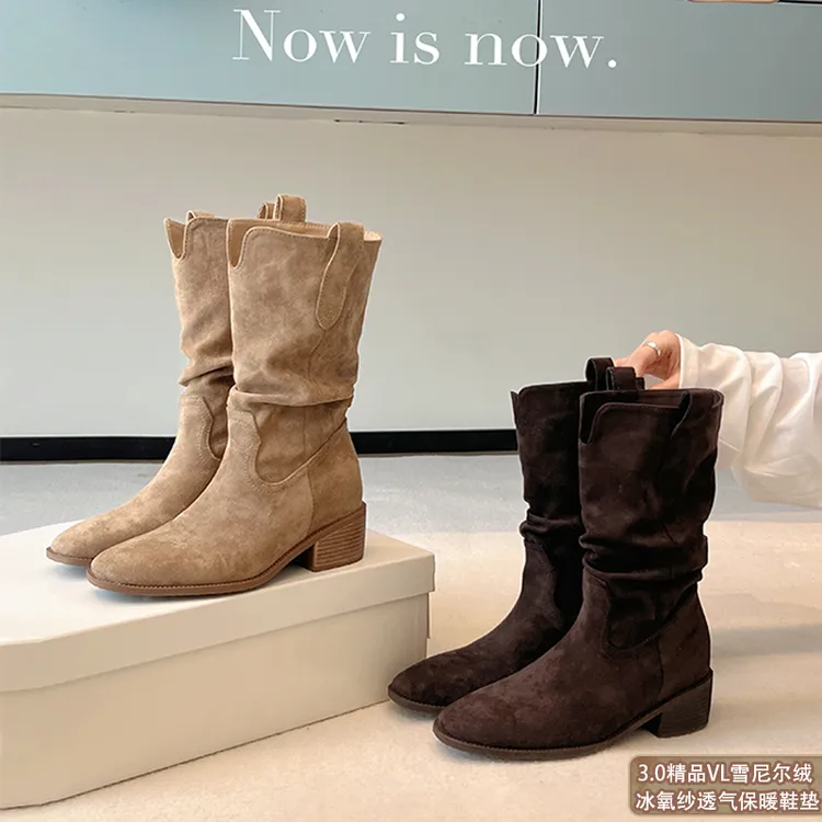 【大叔家】厚底5CM粗跟埃及靴2025年秋冬新款防滑不累脚骑士靴9713