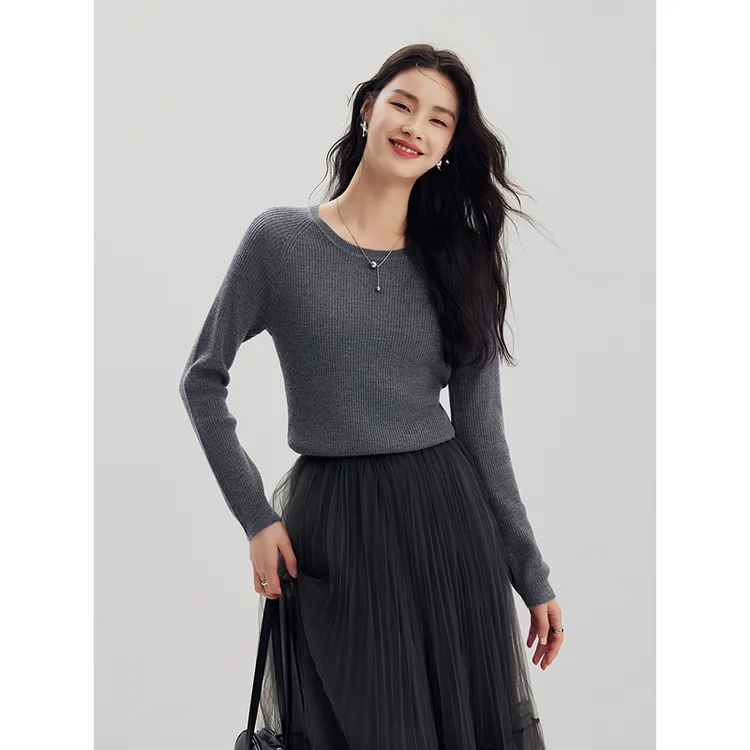 初棉【活动】圆领半高领修身羊毛打底衫342635001套头百搭宽松