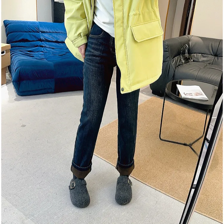 【直腿神裤】冬季加绒加厚小个子显瘦直筒牛仔法棍裤百搭时尚 N909