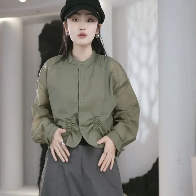 长袖薄款透气外套女2025夏季新款设计感褶皱别致宽松显瘦上衣
