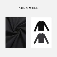 ARMS WELL王囡囡 灰/黑色匹马棉薄款圆领长袖上衣 L168
