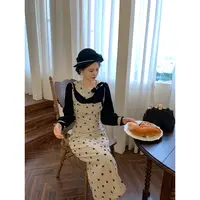 现货一生罗曼【赫本小姐】秋季女长款法式复古气质撞色连衣裙L1527