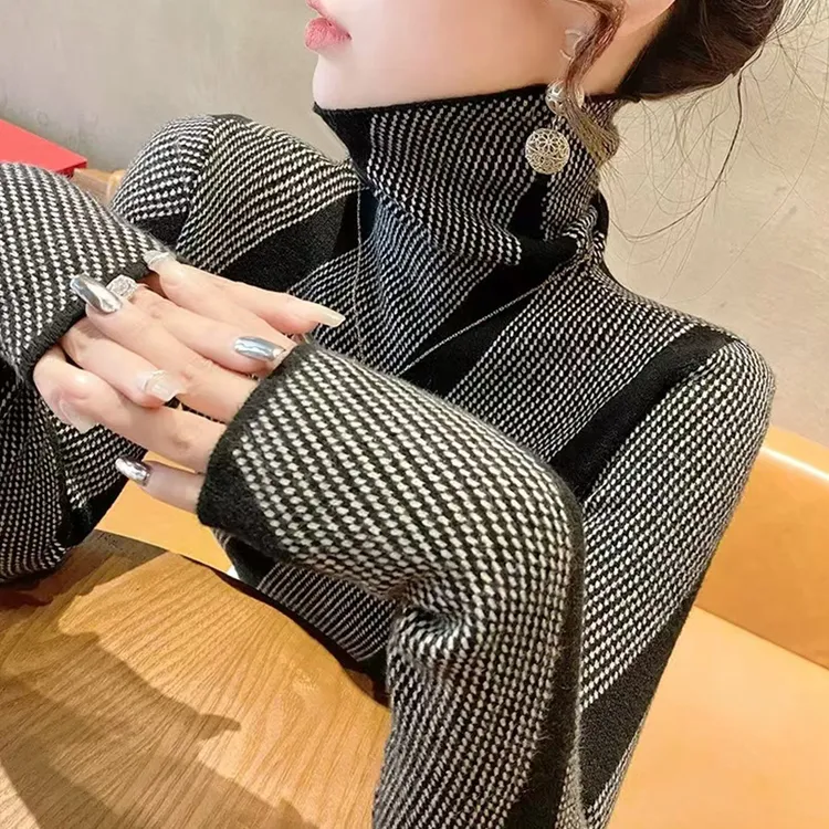 100纯羊毛衫女士秋冬新款宽松堆堆领打底衫高领加厚羊绒内搭毛衣