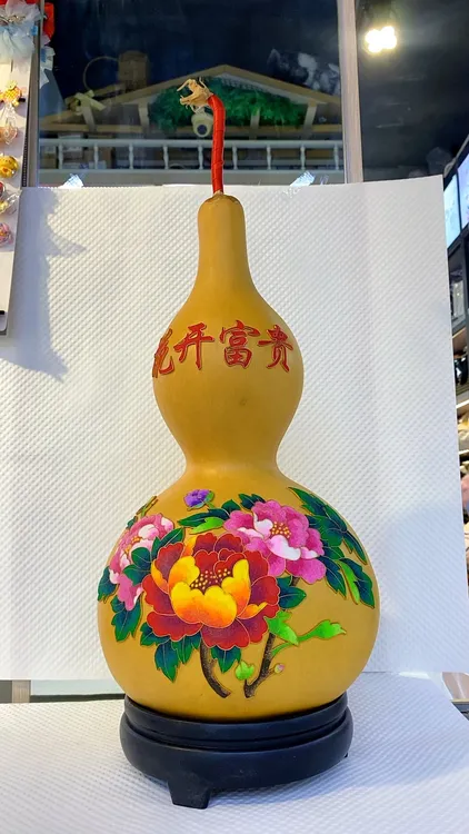 福牡丹手工葫芦摆件，花开富贵净高44总高57