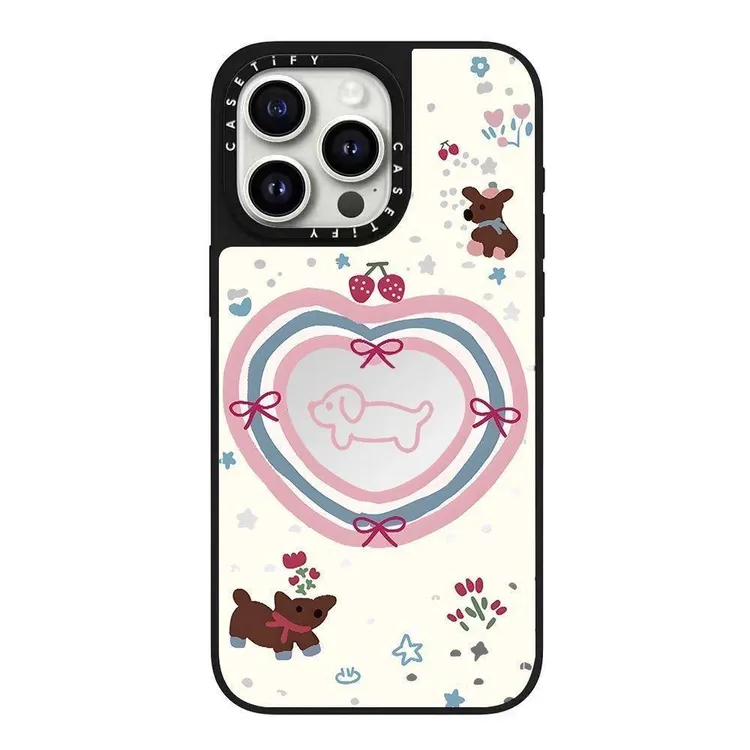 爱心狗狗适用苹果16promax手机壳镜面iPhone15/14/13/12卡通11pro