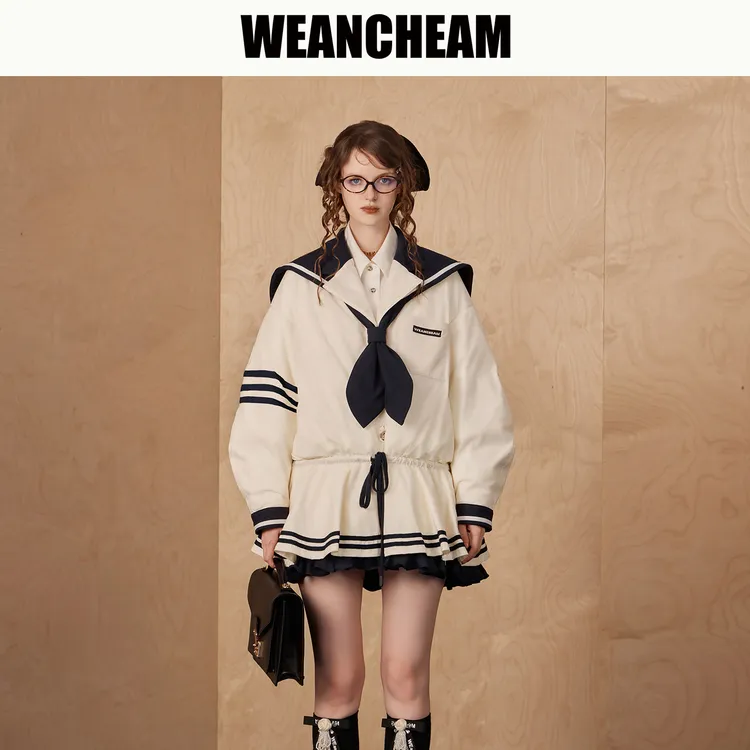 WEANCHEAM未未姆琥珀流光秋冬女装海军抽绳羽绒外套W16QDT027
