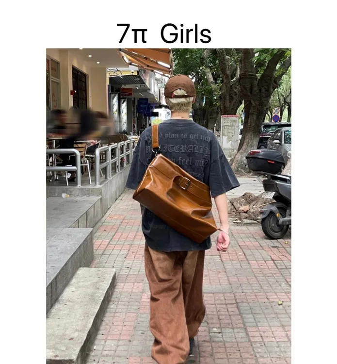 小众设计皮带扣大容量通勤包托特包中性风油蜡皮百搭单肩斜挎包男