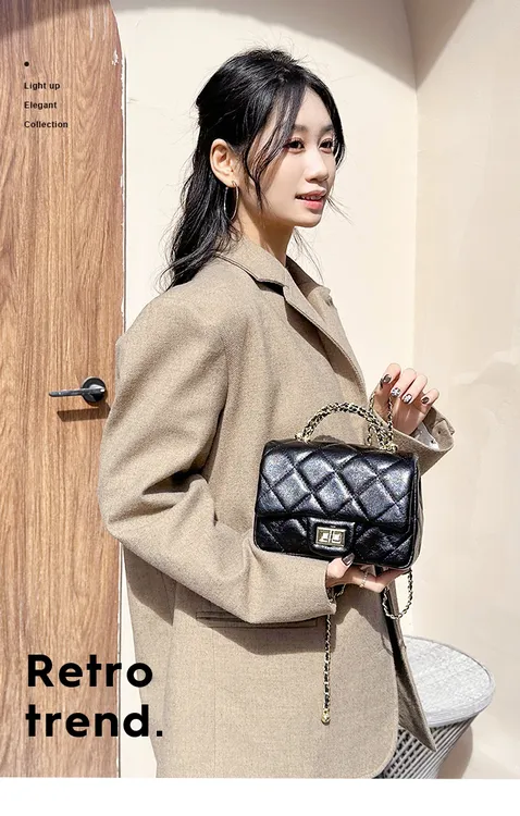 香港代购包包女2025新款真皮手提包小香风菱格链条单肩斜挎包