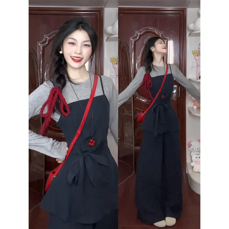 MARIE.COCO气质一整套ootd穿搭内搭打底衫吊带背心裤子秋季三件套