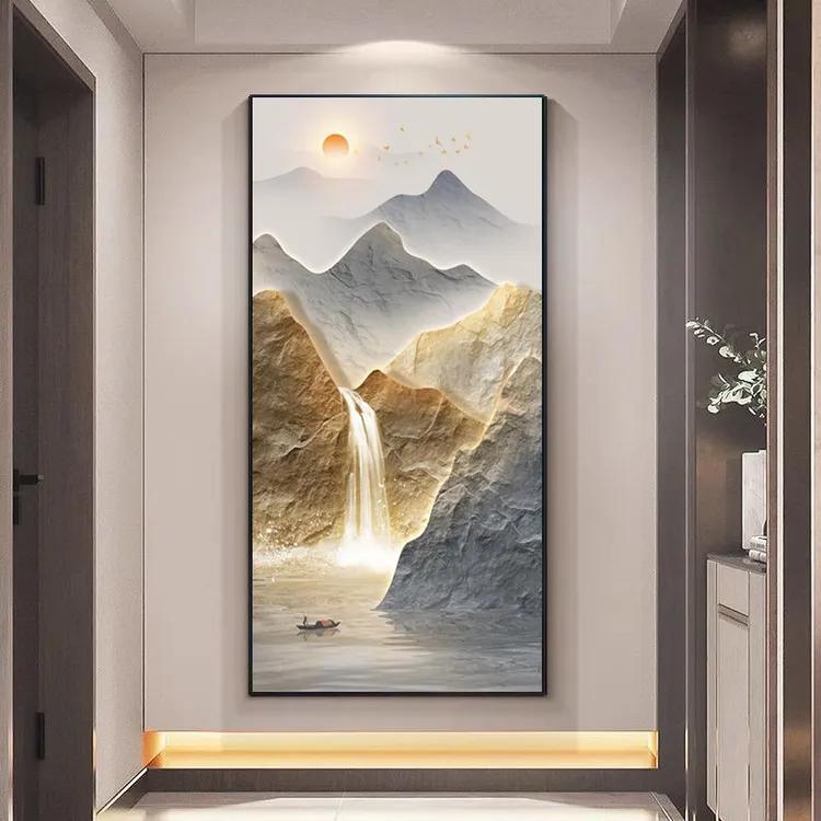 现代风格玄关晶瓷LED灯装饰画寓意好新中式走廊过道单幅风景挂画。