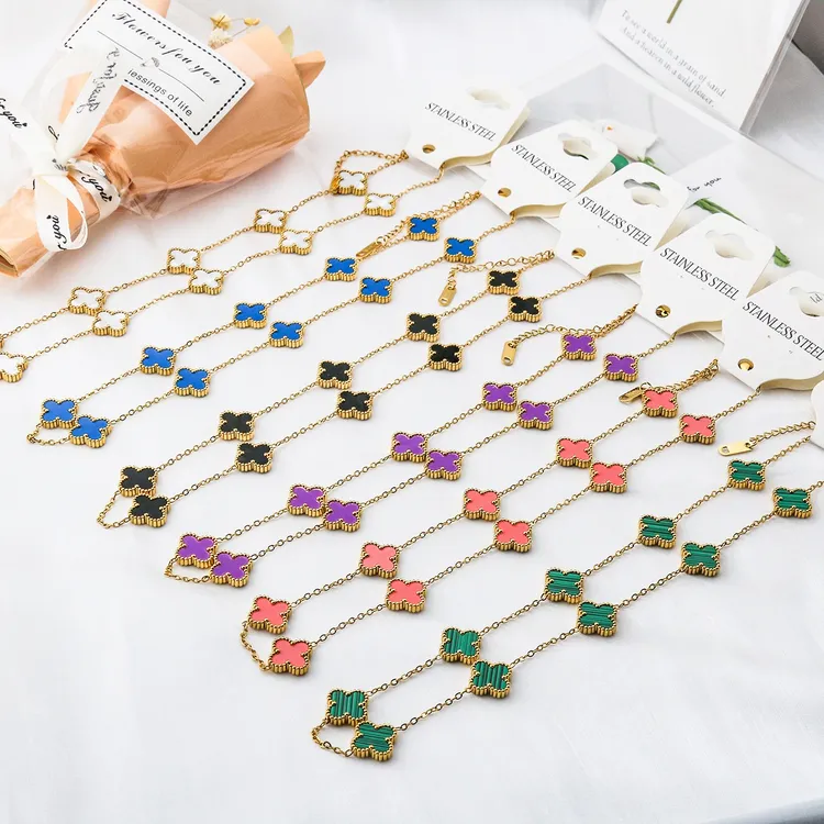 钛钢贝壳项链 跨境爆款幸运四叶草项链18K钛钢不掉色时尚轻奢项链