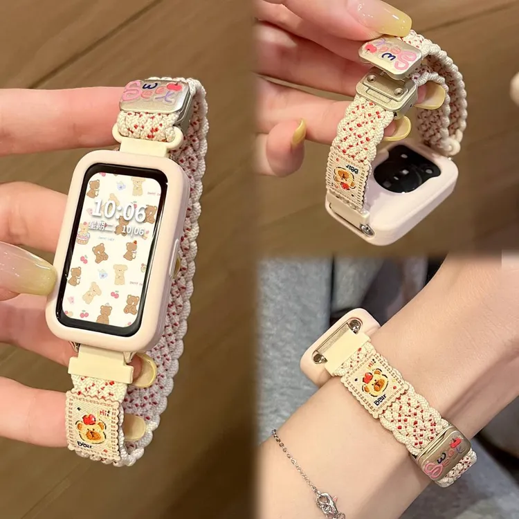 可爱卡通苹果小熊适用小米9手环表带10夏天9pro红米watch4表带