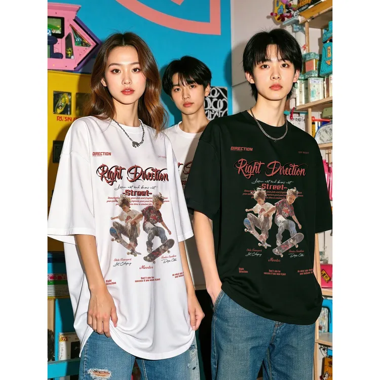 美式高街短袖t恤男重磅纯棉上衣2025新款夏季宽松潮牌设计感小众