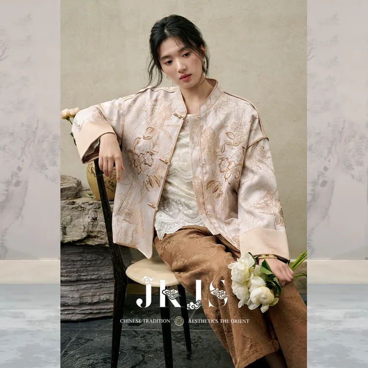 JKJS【海棠醉日】人丝肌理提花外套刺绣复古高级感女装气质上衣秋
