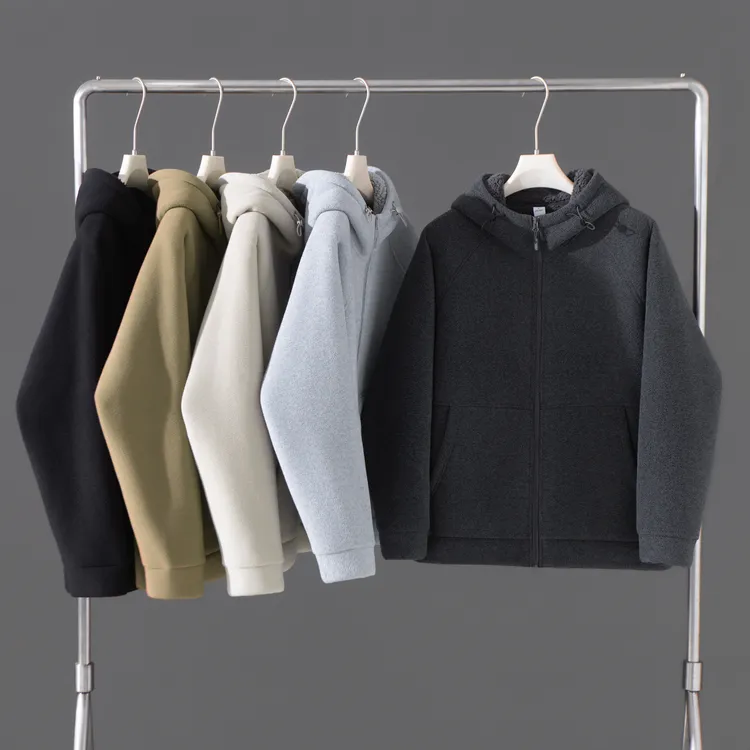 秋冬新款连帽加绒加厚百搭宽松ins风简约摇粒绒男保暖厚外套2577