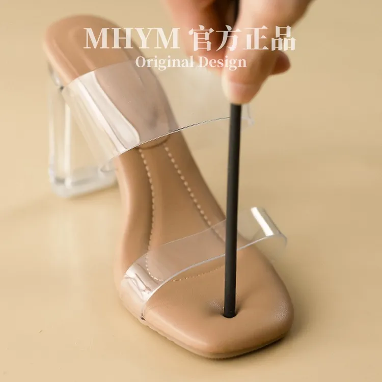 软底踩屎感透明高跟凉鞋女2025新款夏外穿凉拖鞋中跟粗跟水晶跟鞋