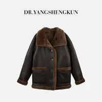 杨圣坤2025秋冬新品女士复古简约加厚保暖皮毛一体外套TR2581504