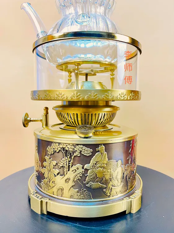 新品精雕琴棋书画茶道黄铜空气灯煮茶炉
