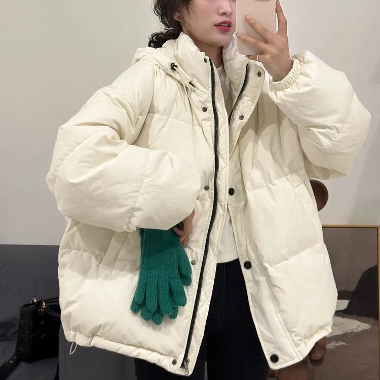 2025年冬季新款加厚保暖立领连帽棉服韩版宽松拉链洋气外套女潮流