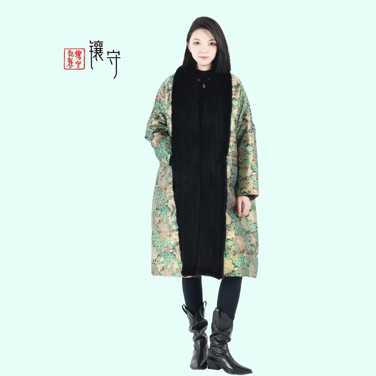 【镶守·砚秋】冬季时尚高级轻奢保暖长款水貂毛白鹅绒服外套26331