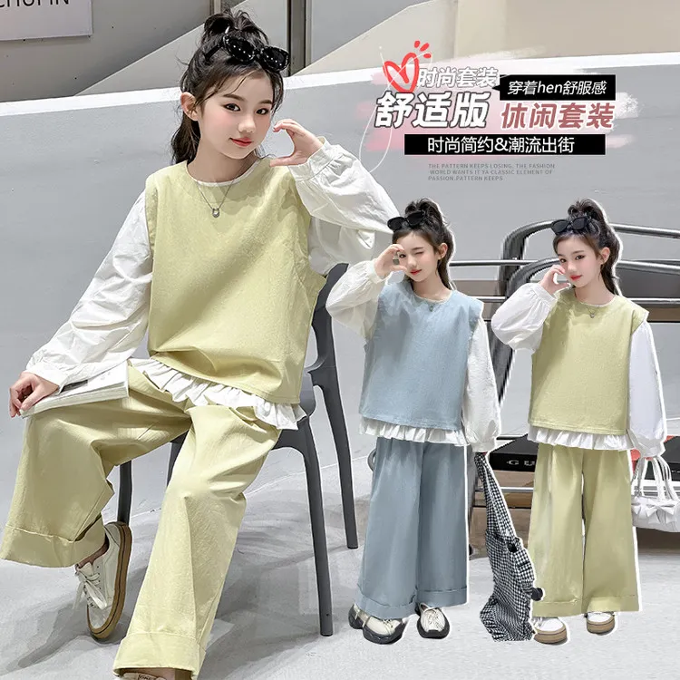 女童春秋套装2025新款大儿童时髦休闲韩系卫衣女孩春装潮酷三件套