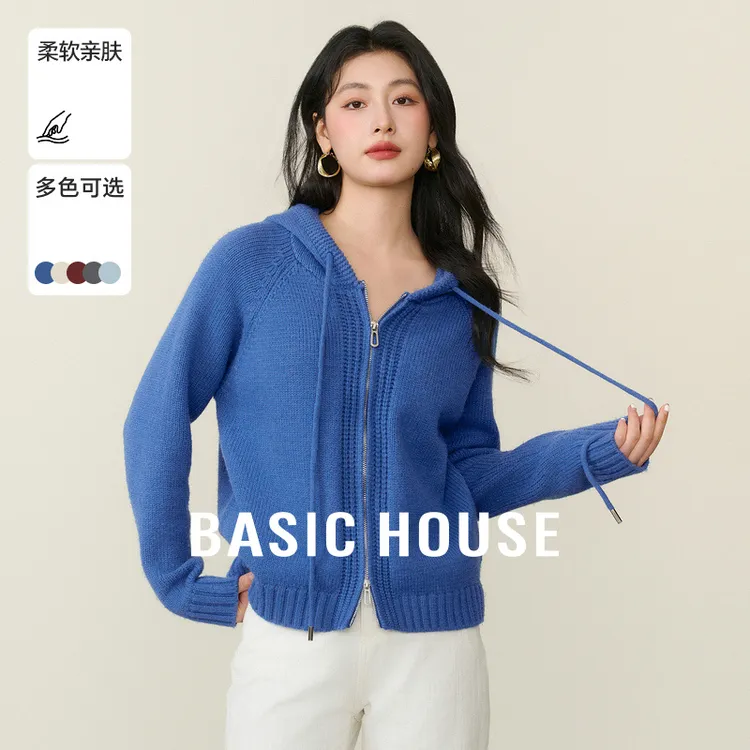 Basic House/百家好冬季连帽休闲保暖简约宽松女毛衣-B06245C5282