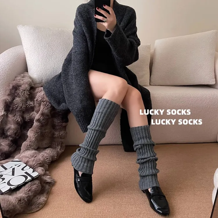 韩系简约灰色秋冬针织袜套女加厚保暖显瘦小腿袜y2k堆堆袜子腿套