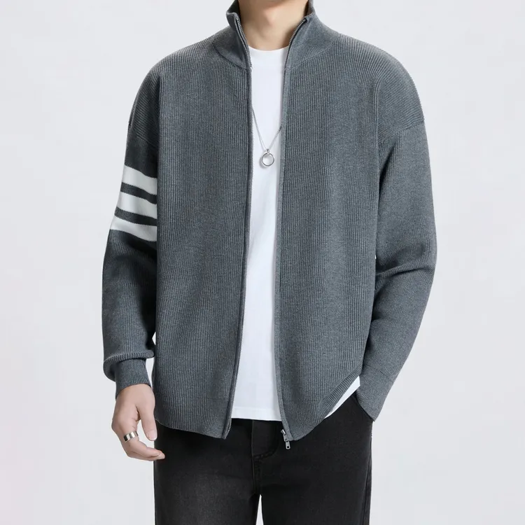 男款冬季美式毛衣新款撞色立领拉链针织开衫韩版时尚百搭毛衣外套